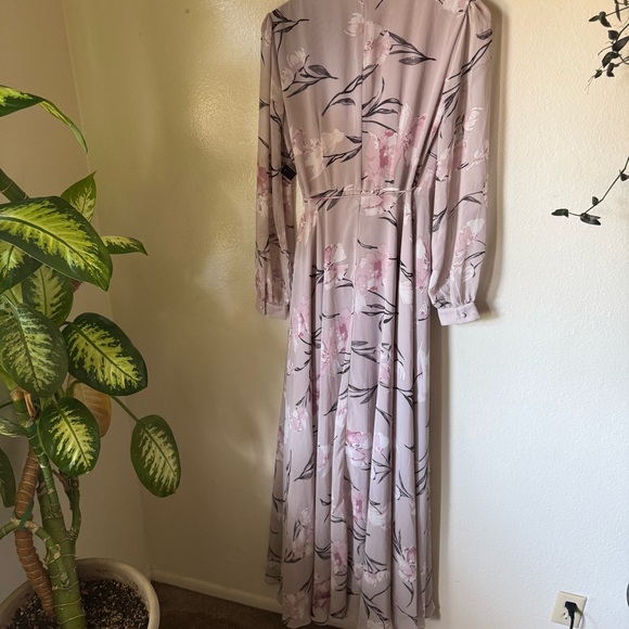 Lulus | Loving You Dusty Purple Floral Print Long Sleeve Wrap Maxi Dress - Picture 7 of 8